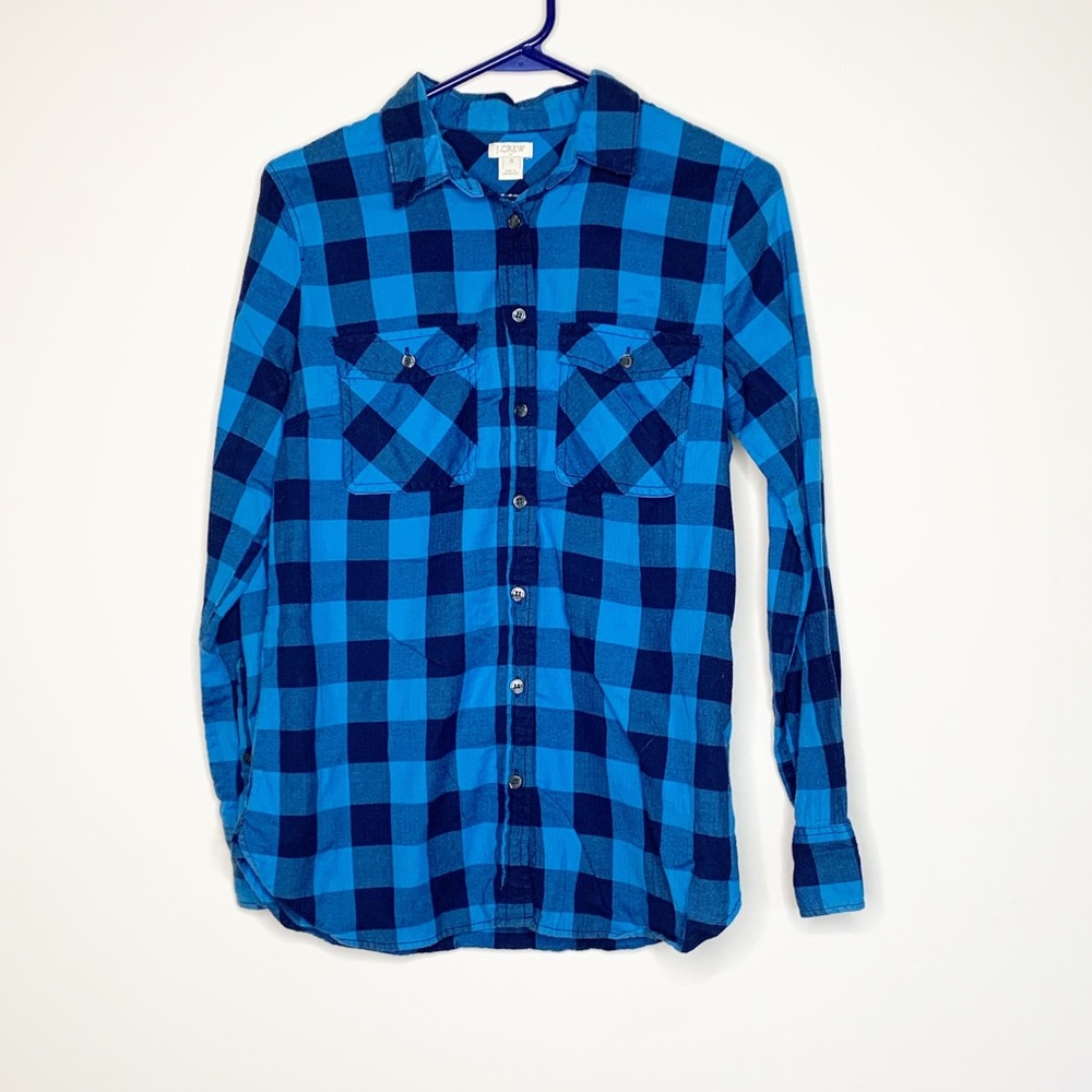 J crew flannel blue checkered shirt